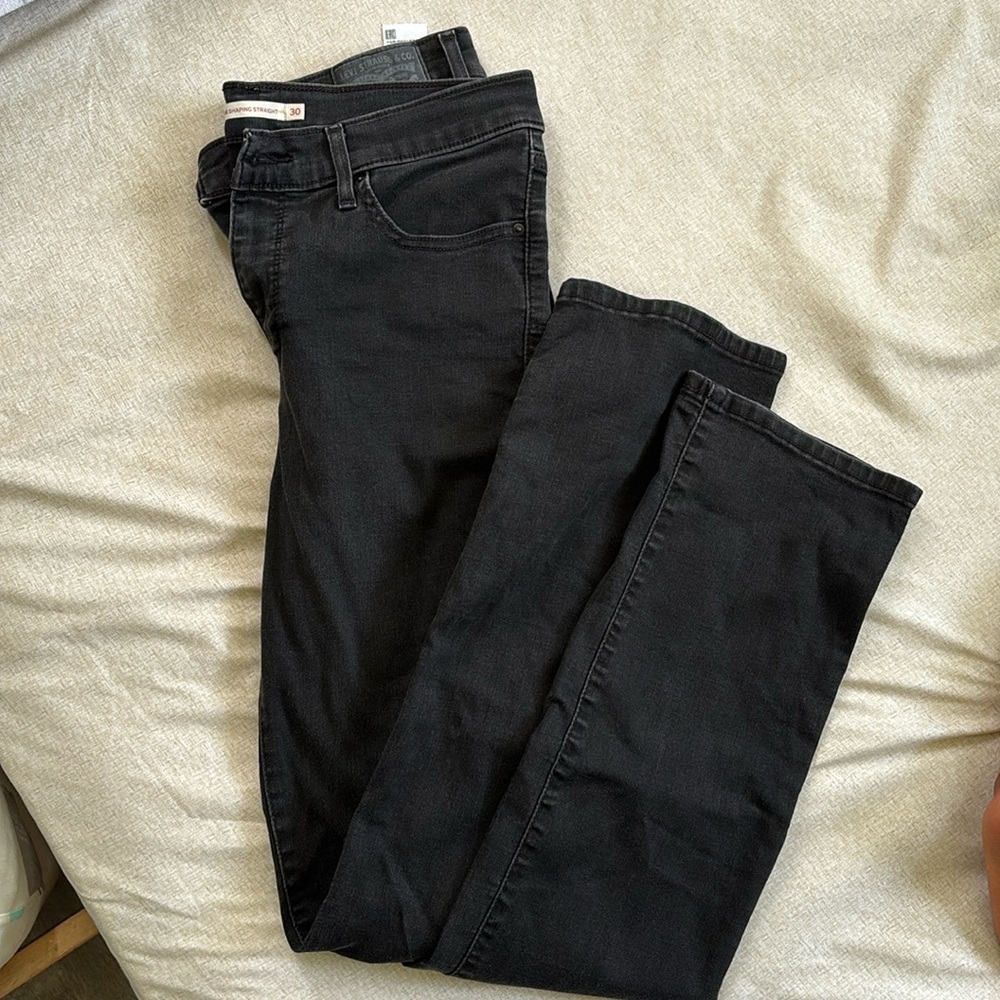 Levi shaping straight black jeans